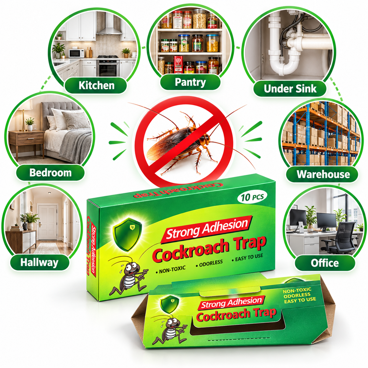 Cockroach trap suitable locations kitchen pantry sink bedroom hallway office warehouse