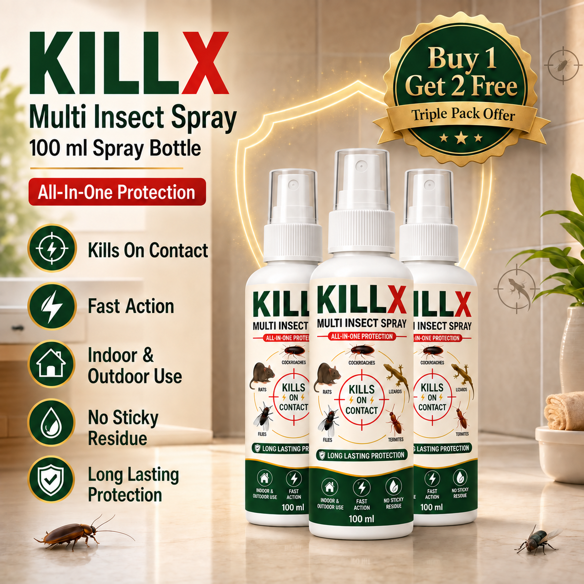 KILLX 100 ml multi-insect spray triple-pack offer